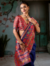 Navy Blue Kashmiri Cotton Silk Saree With Contrast Blouse