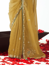 Mustard Yellow Embroidered Designer Tissue Silk Saree With Contrast Blouse