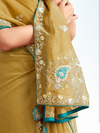 Mustard Yellow Embroidered Designer Tissue Silk Saree With Contrast Blouse