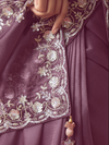 Mauve Purple Embroidered Designer Satin Silk Saree With Contrast Blouse