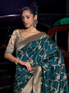 Peacock Blue Banarasi Satin Silk Saree With Contrast Blouse