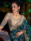 Peacock Blue Banarasi Satin Silk Saree With Contrast Blouse