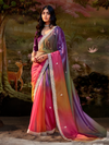 Multicolor Embroidered Designer Organza Silk Saree With Contrast Blouse