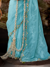 Powder Blue Embroidered Designer Organza Silk Saree With Contrast Blouse