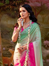 Pink Embroidered Designer Organza Silk Saree With Contrast Blouse