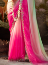 Pink Embroidered Designer Organza Silk Saree With Contrast Blouse