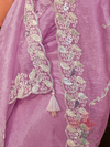 Lilac Embroidered Designer Organza Silk Saree