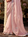 Blush Pink Embroidered Designer Organza Silk Saree With Contrast Blouse