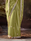 Olive Green Embroidered Designer Organza Silk Saree With Contrast Blouse