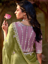Olive Green Embroidered Designer Organza Silk Saree With Contrast Blouse