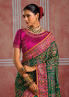 Bottle Green Embroidered Designer Satin Silk Saree