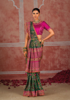 Bottle Green Embroidered Designer Satin Silk Saree