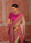 Chiku Beige Embroidered Designer Satin Silk Saree
