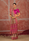 Chiku Beige Embroidered Designer Satin Silk Saree