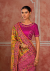 Mustard Yellow Embroidered Designer Satin Silk Saree