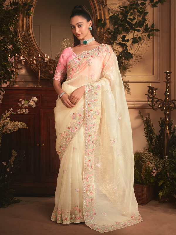 Off White Organza Silk Saree