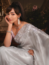 Grey Organza Silk Saree