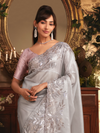 Grey Organza Silk Saree