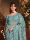 Teal Organza Silk Saree