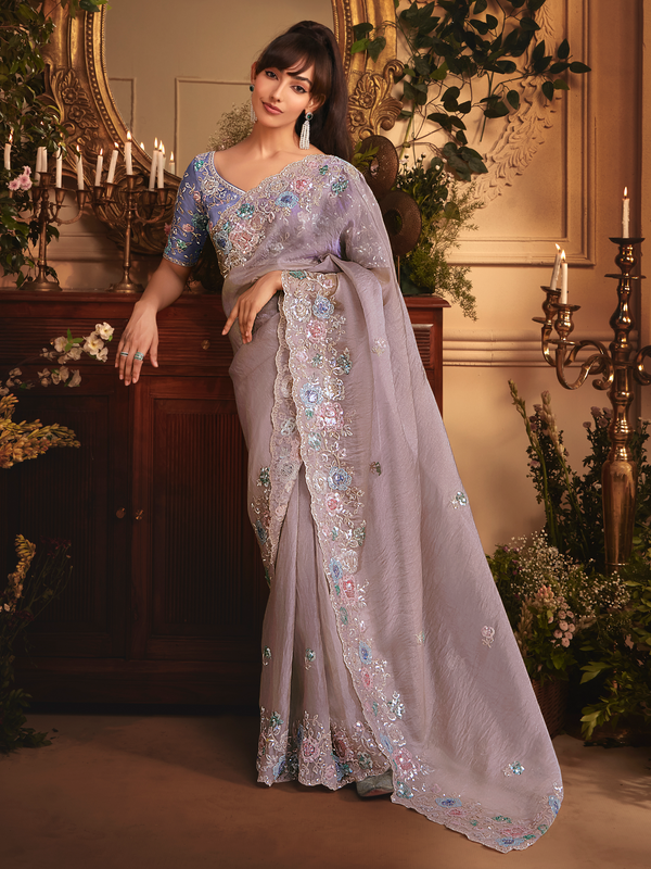 Lilac Organza Silk Saree