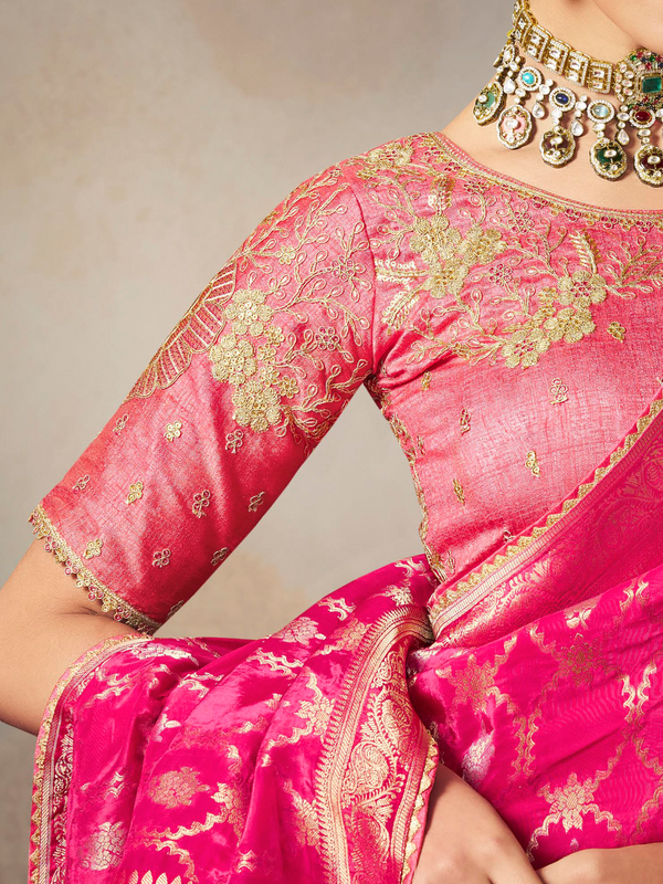 Rani Pink Banarasi Satin Silk Saree