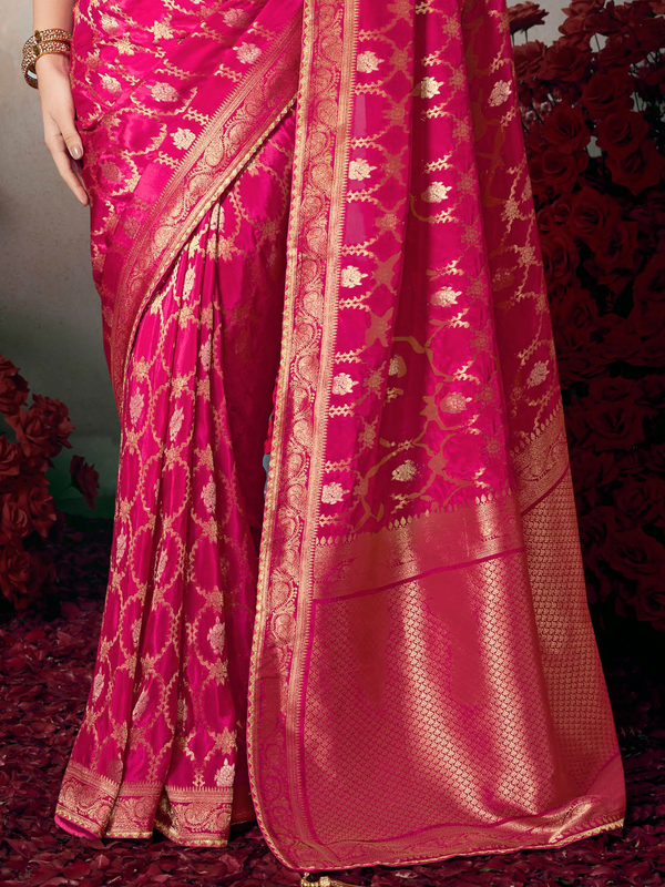 Rani Pink Banarasi Satin Silk Saree