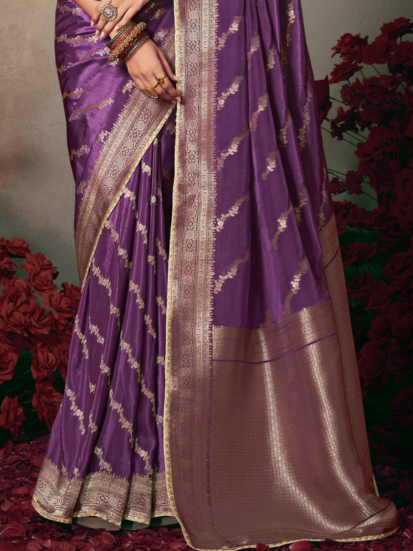 Violet Purple Banarasi Satin Silk Saree