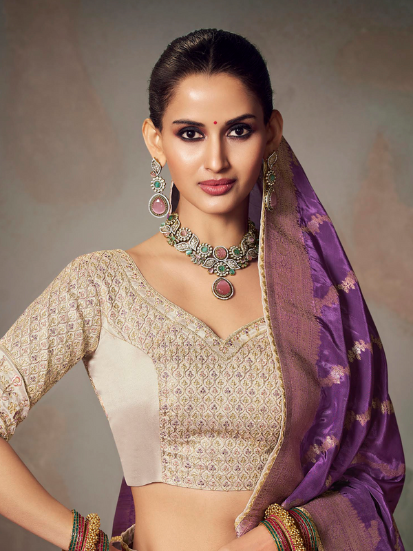 Violet Purple Banarasi Satin Silk Saree