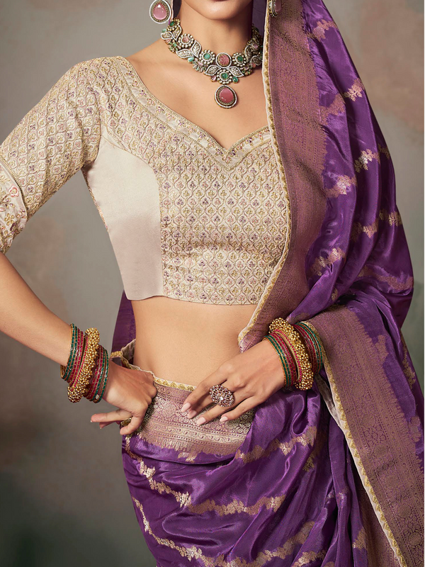 Violet Purple Banarasi Satin Silk Saree