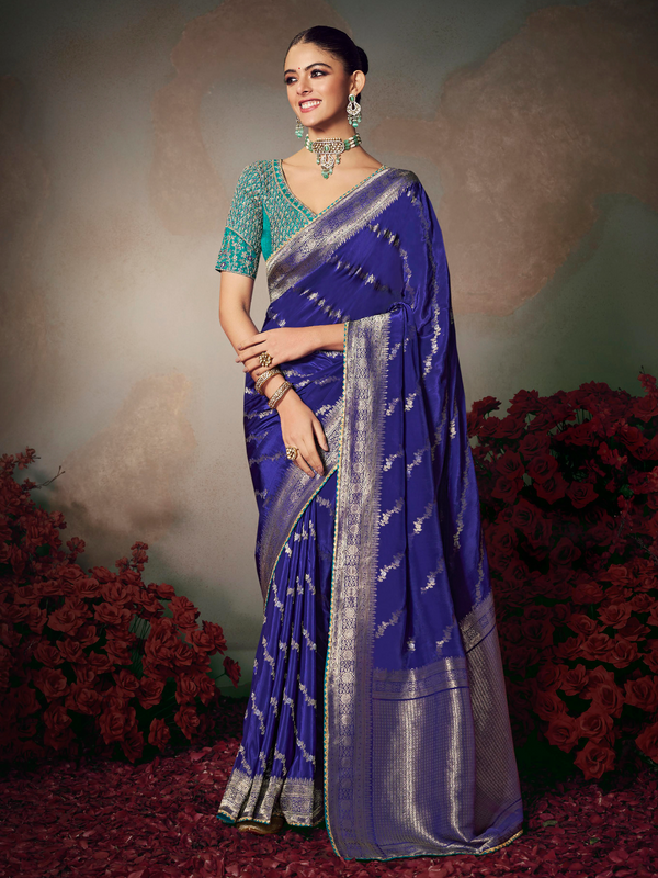 Royal Blue Banarasi Satin Silk Saree
