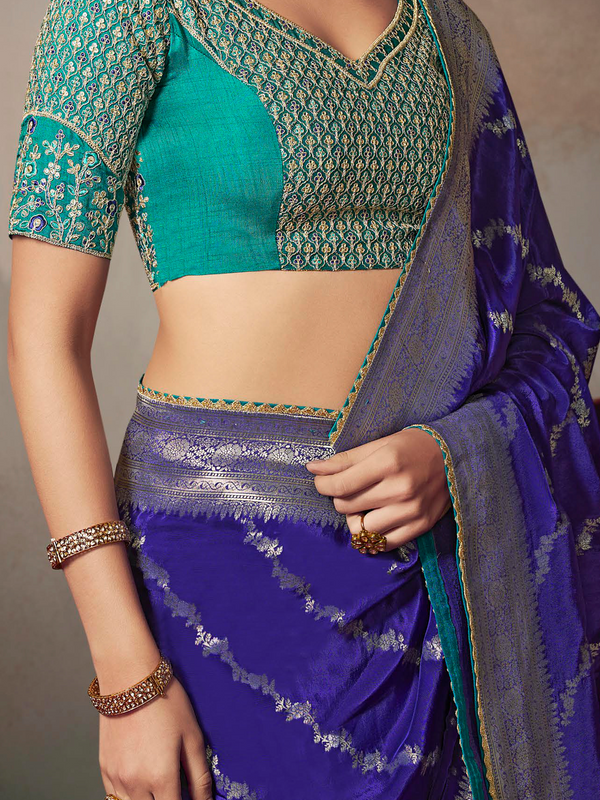 Royal Blue Banarasi Satin Silk Saree