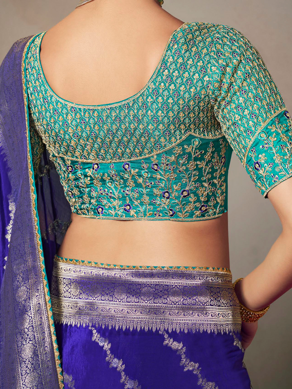 Royal Blue Banarasi Satin Silk Saree