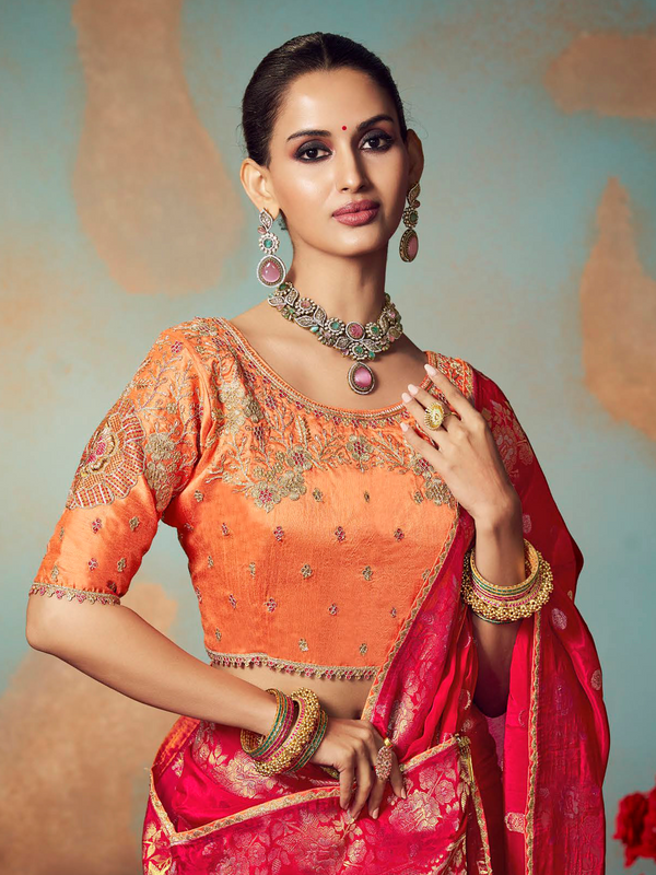 Crimson Red Banarasi Satin Silk Saree