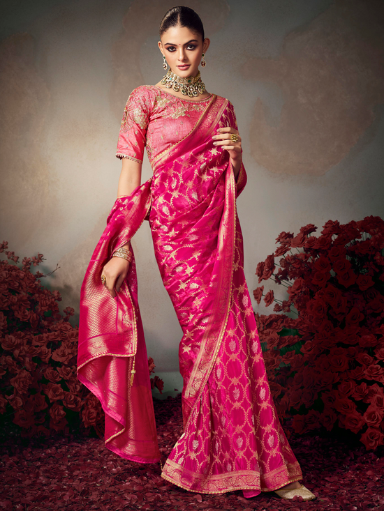 Rani Pink Banarasi Satin Silk Saree