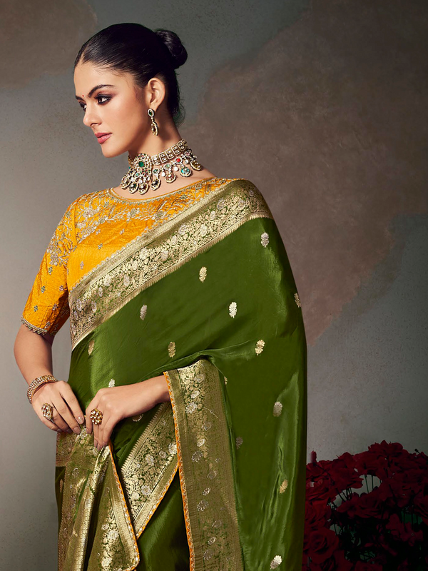 Mehendi Green Banarasi Satin Silk Saree