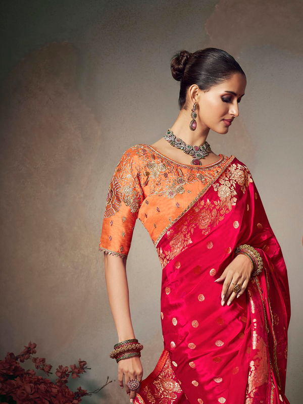 Crimson Red Banarasi Satin Silk Saree