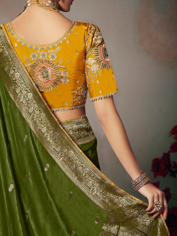Mehendi Green Banarasi Satin Silk Saree