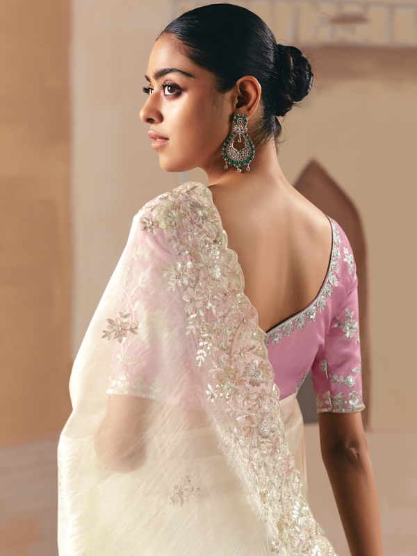 Off White Organza Silk Saree