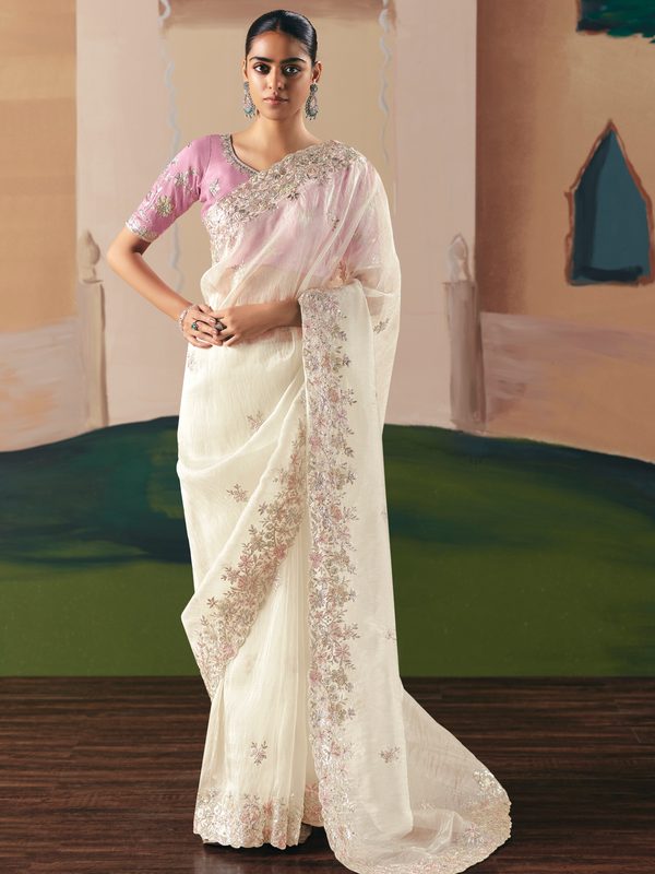 Off White Organza Silk Saree