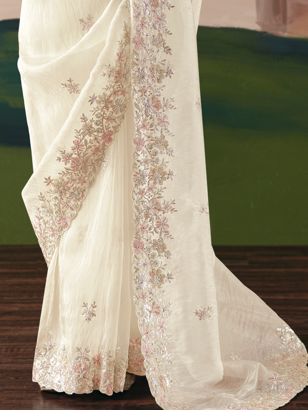 Off White Organza Silk Saree