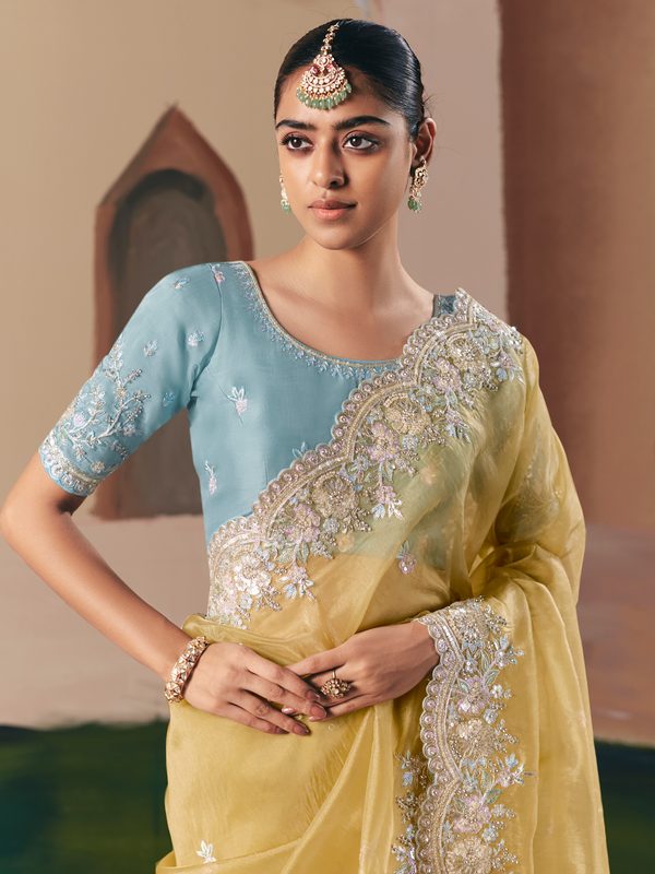 Yellow Organza Silk Saree