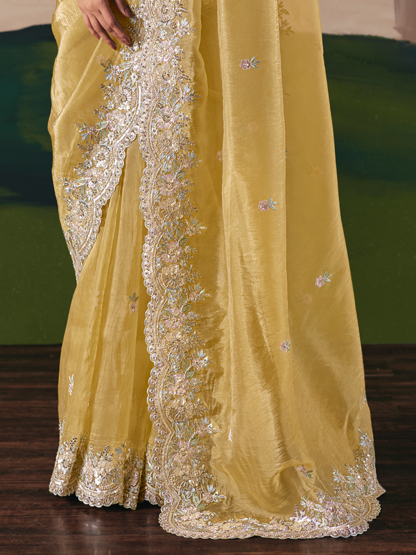 Yellow Organza Silk Saree