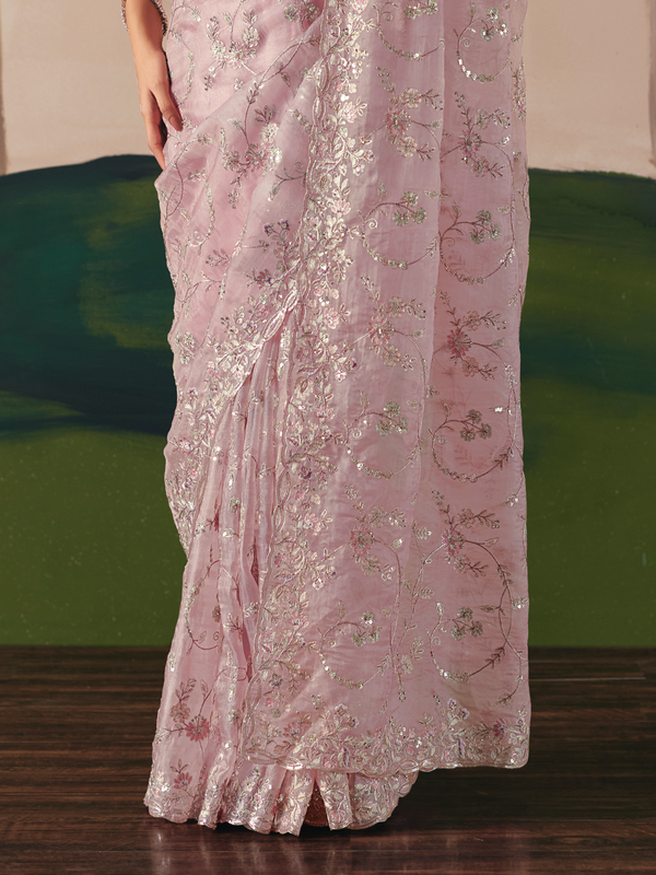Blush Pink Organza Silk Saree