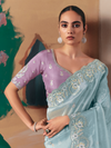 Sky Blue Organza Silk Saree