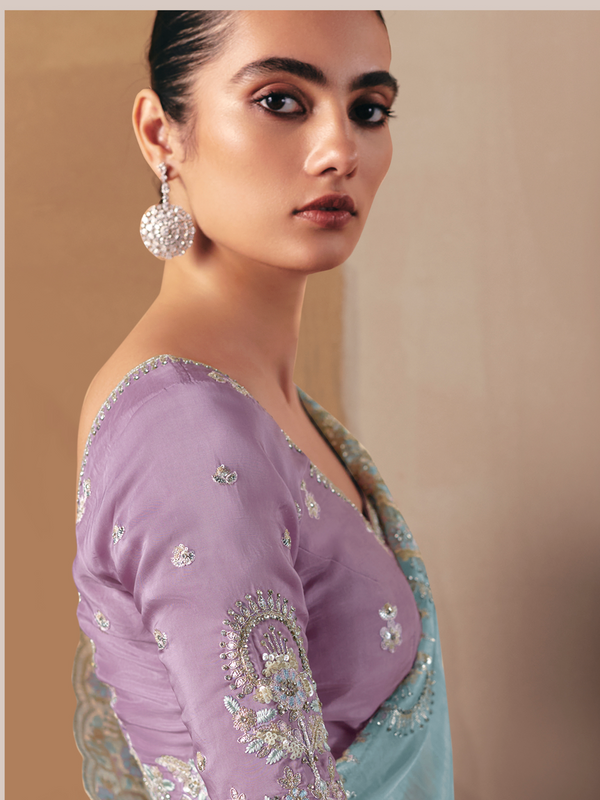 Sky Blue Organza Silk Saree