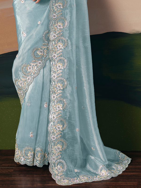 Sky Blue Organza Silk Saree