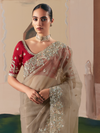 Beige Organza Silk Saree