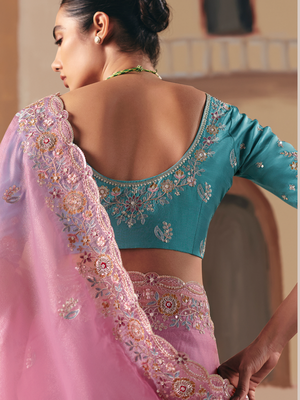 Rose Pink Organza Silk Saree