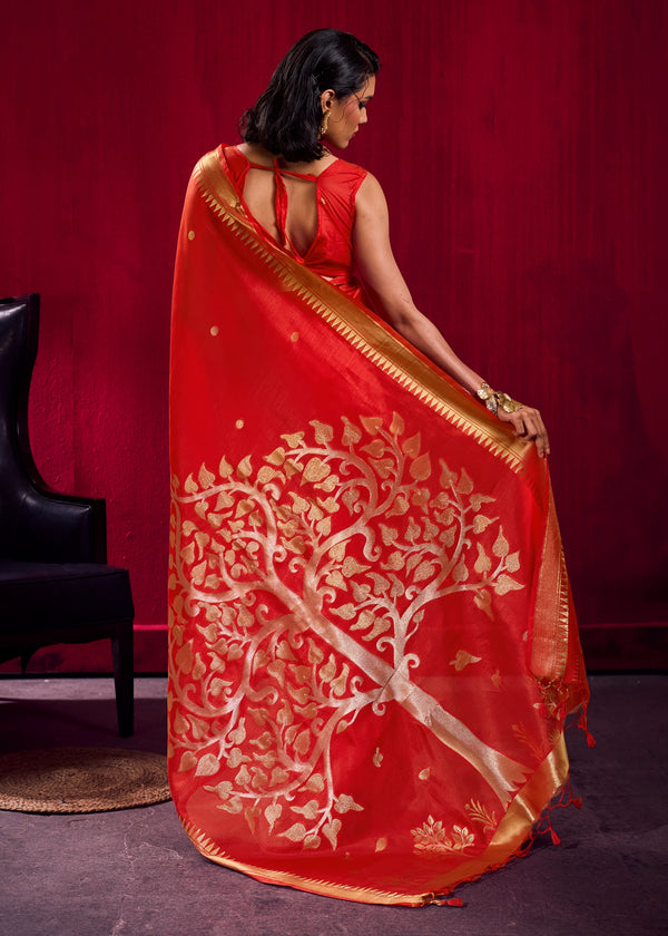 Scarlet Red Banarasi Silk Saree