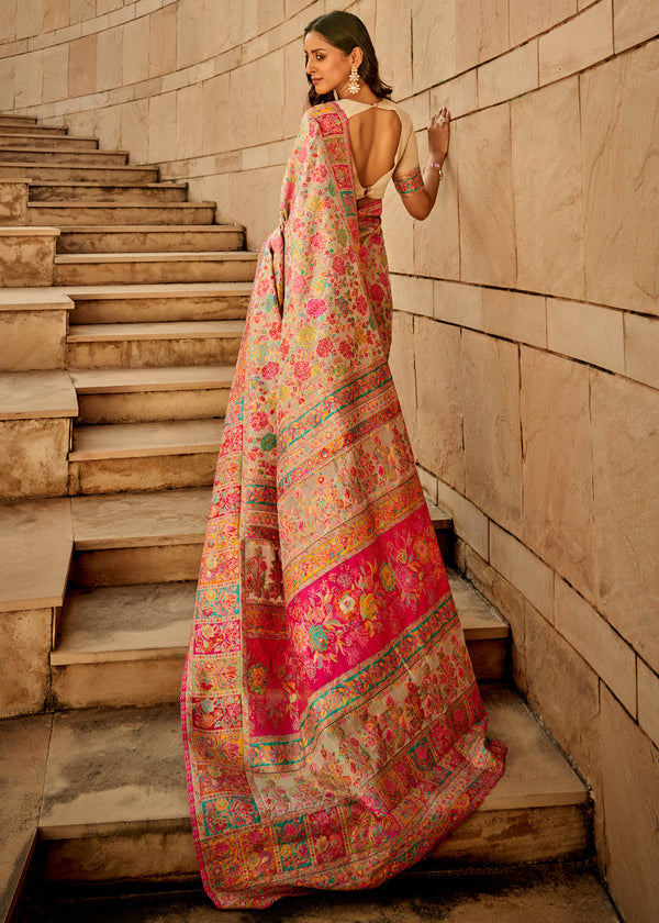 Sand Beige Kashmiri Jamawar Silk Saree